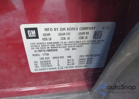 2022 Chevrolet Trailblazer Fwd Rs из США, поврежденный, VIN KL79MTSL1NB083046